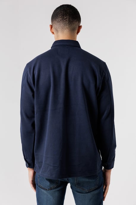 Navy Cotton Blend Brush-Back Fleece Long Sleeve Shirt - Image 2