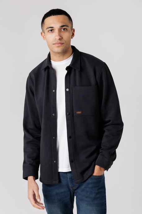 Black Cotton Blend Brush-Back Fleece Long Sleeve Shirt - Image 1