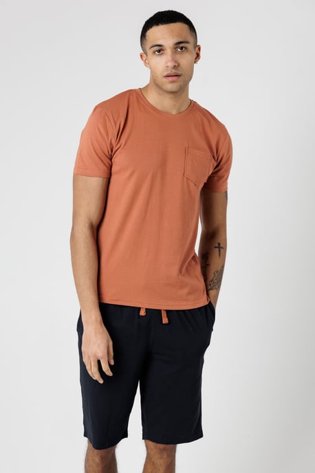 Copper Cotton Crew Neck T-Shirt And Shorts Pyjama Set - Image 1