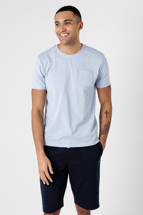 Light Blue Cotton Crew Neck T-Shirt And Shorts Pyjama Set - Image 5
