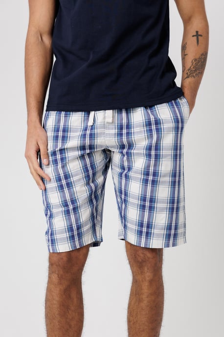 Navy Crew Neck T-Shirt And Checked Shorts Pyjama Set - Image 3