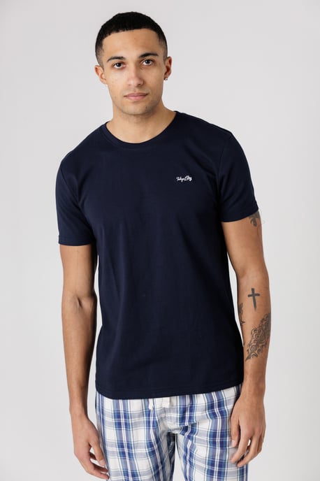 Navy Crew Neck T-Shirt And Checked Shorts Pyjama Set - Image 4