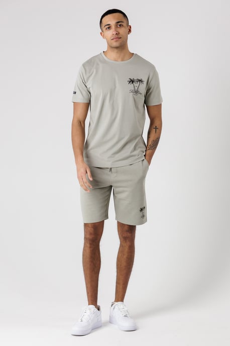 Light Green Palm Print T-Shirt And Shorts Lounge Set - Image 1