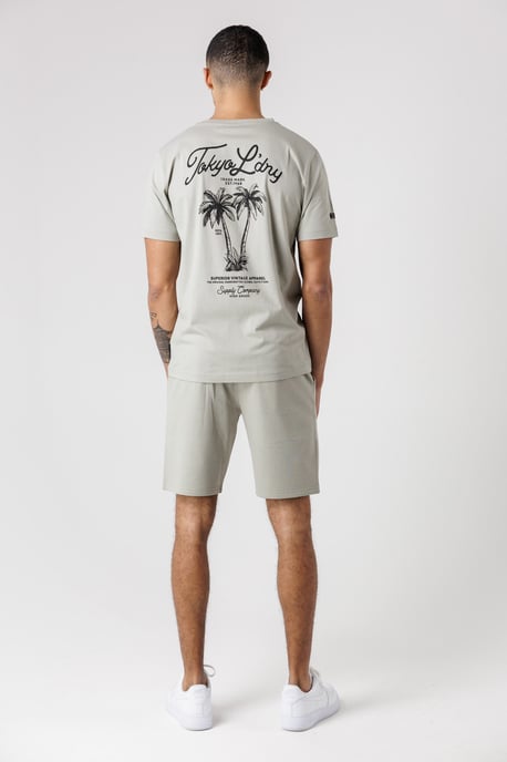 Light Green Palm Print T-Shirt And Shorts Lounge Set - Image 2