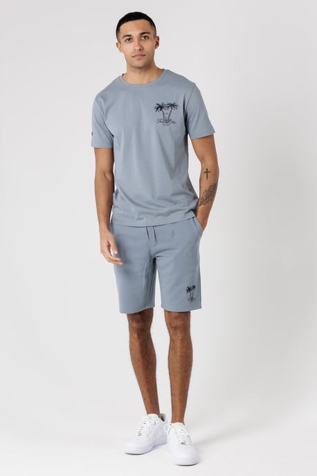 Grey Palm Print T-Shirt And Shorts Lounge Set - Image 1