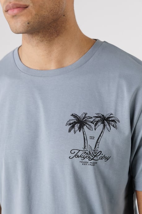 Grey Palm Print T-Shirt And Shorts Lounge Set - Image 4