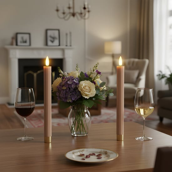 MAZAZU Omniexa led dinerkaarsen – set van 2 – taupe ribbed design – met - Image 1