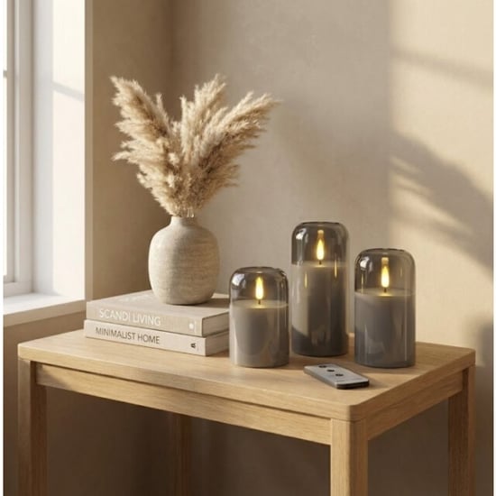 MAZAZU Omniexa led kaarsenset in glas – 3 stuks – smoked grey – met afstandsbediening & - Image 1