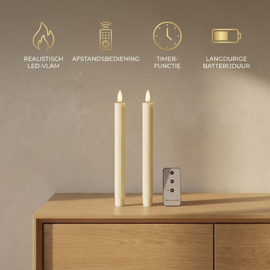 MAZAZU Omniexa led kaarsenset – 3 stuks – crème waslook – melted top design – met - Image 3