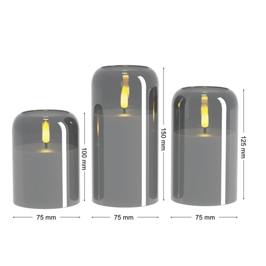 MAZAZU Omniexa led kaarsenset in glas – 3 stuks – smoked grey – met afstandsbediening & - Image 5