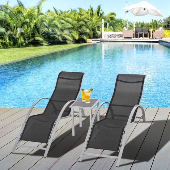 4goodz Outsunny 3-delige ligstoel-set 2 stoelen en 1 tafel zwart - Image 2