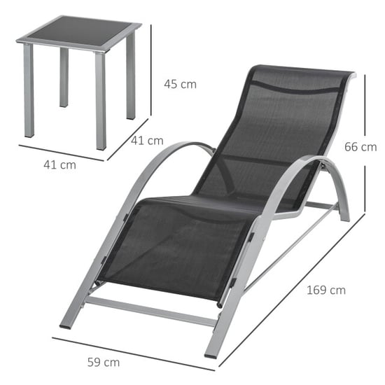 4goodz Outsunny 3-delige ligstoel-set 2 stoelen en 1 tafel zwart - Image 5