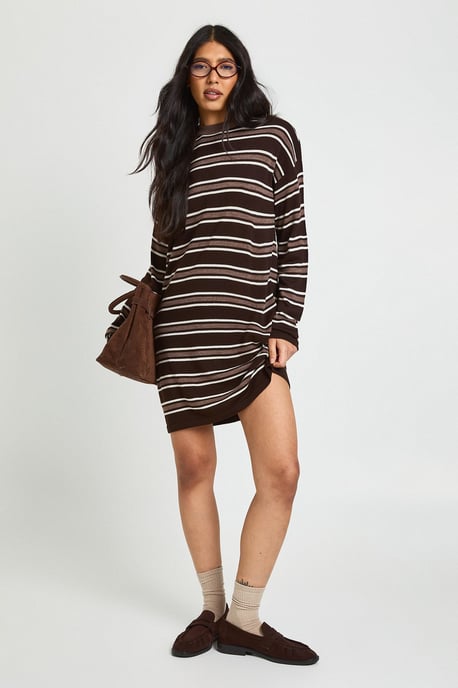 Tall Stripe Long Sleeve Knitted Mini Dress - Image 1