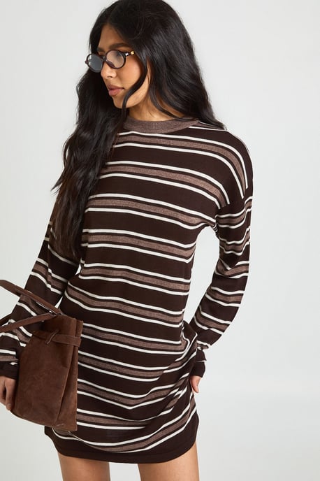 Tall Stripe Long Sleeve Knitted Mini Dress - Image 3