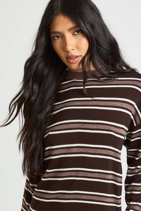Tall Stripe Long Sleeve Knitted Mini Dress - Image 4