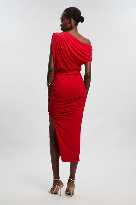 Jersey Crepe Asymmetric Neckline Maxi Dress - Image 4