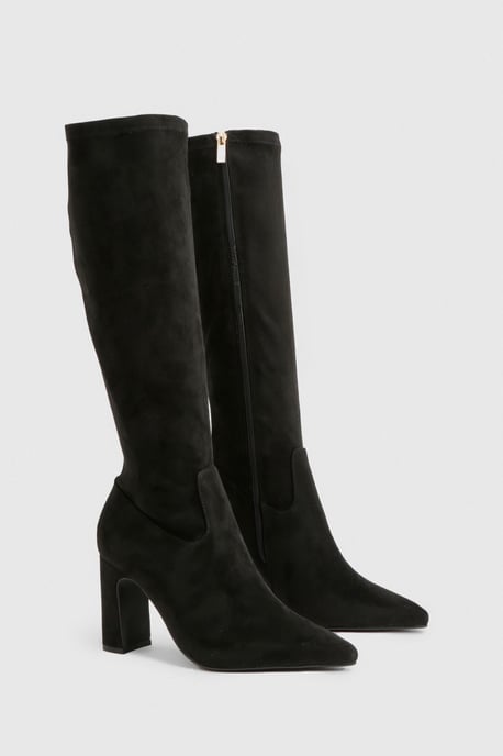 Wide Fit Faux Suede Knee High Stretch Boots - Image 2