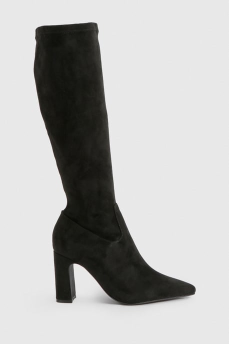 Wide Fit Faux Suede Knee High Stretch Boots - Image 3