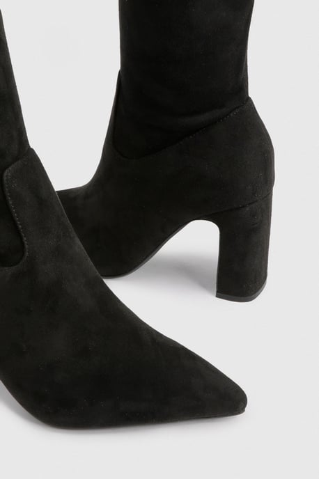 Wide Fit Faux Suede Knee High Stretch Boots - Image 6