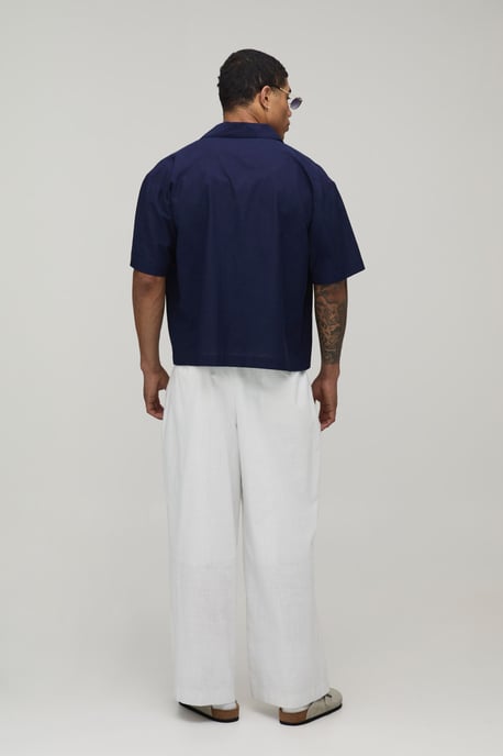 Oversized Boxy Fit Short Sleeve Linen Blend Shirt - Image 2