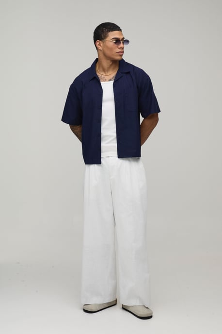 Oversized Boxy Fit Short Sleeve Linen Blend Shirt - Image 4