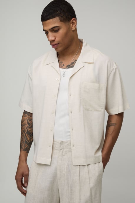 Oversized Boxy Fit Short Sleeve Linen Blend Shirt - Image 1