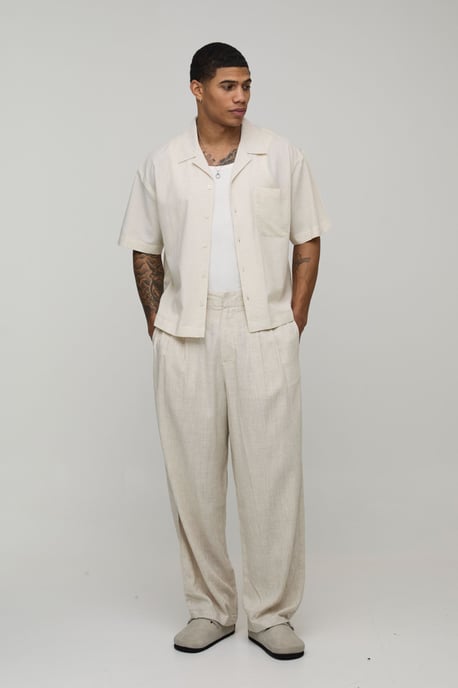 Oversized Boxy Fit Short Sleeve Linen Blend Shirt - Image 4