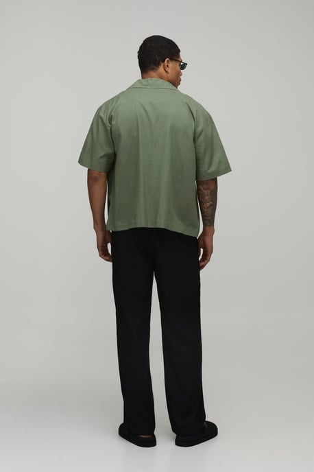 Oversized Boxy Fit Short Sleeve Linen Blend Shirt - Image 2