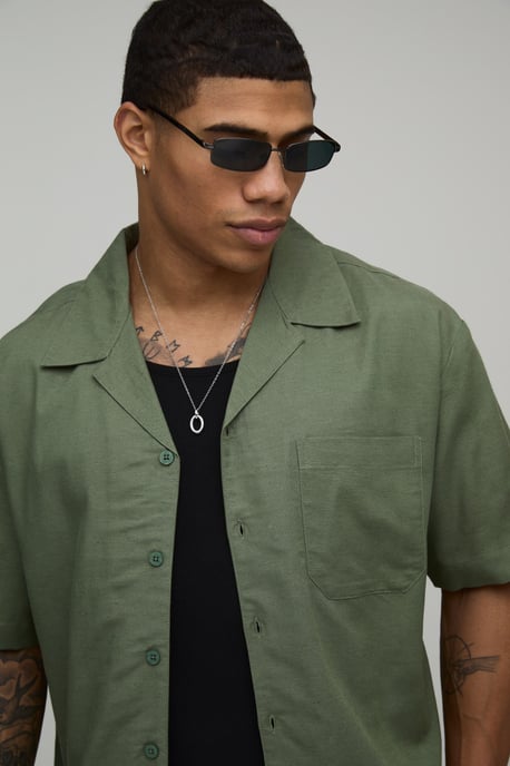Oversized Boxy Fit Short Sleeve Linen Blend Shirt - Image 3