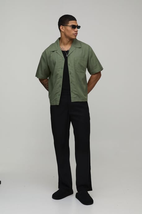 Oversized Boxy Fit Short Sleeve Linen Blend Shirt - Image 4