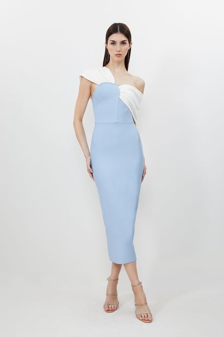 Figure Form Bandage Asymmetric Strap Knit Midi Dress - Image 1