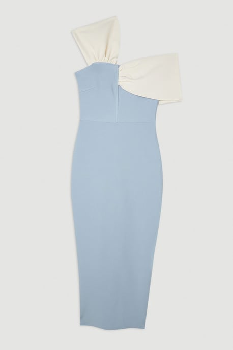 Figure Form Bandage Asymmetric Strap Knit Midi Dress - Image 4