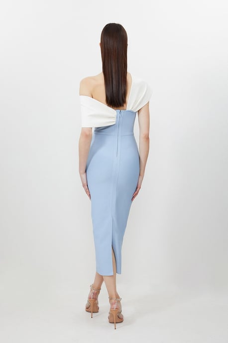 Figure Form Bandage Asymmetric Strap Knit Midi Dress - Image 5
