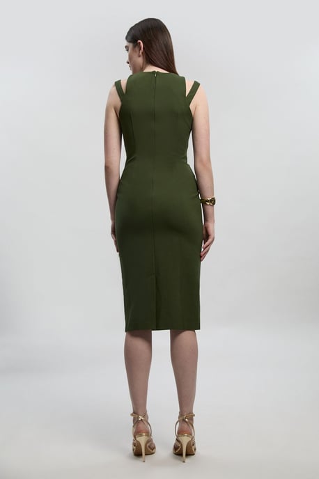 Ponte Trim Belt Detail Midi Pencil Dress - Image 3