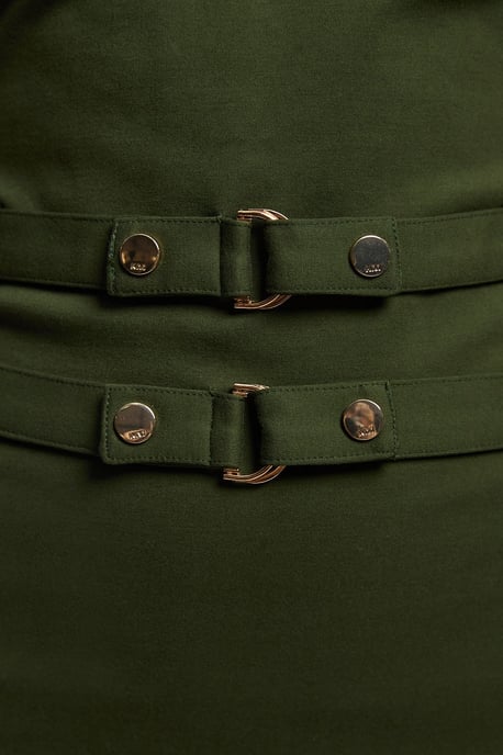 Ponte Trim Belt Detail Midi Pencil Dress - Image 4