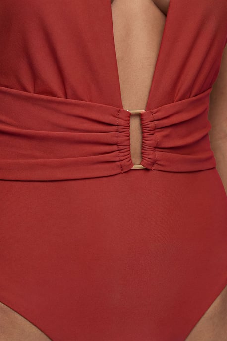 Halter Neck Hardware Detail Plunge Swimsuit - Image 2