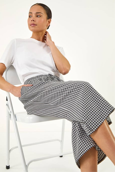 Petite Gingham Stretch Cropped Trouser - Image 1