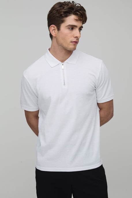 Slim Fit 1/4 Zip Pique Polo - Image 1