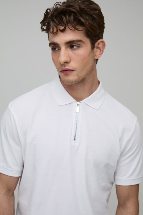 Slim Fit 1/4 Zip Pique Polo - Image 3