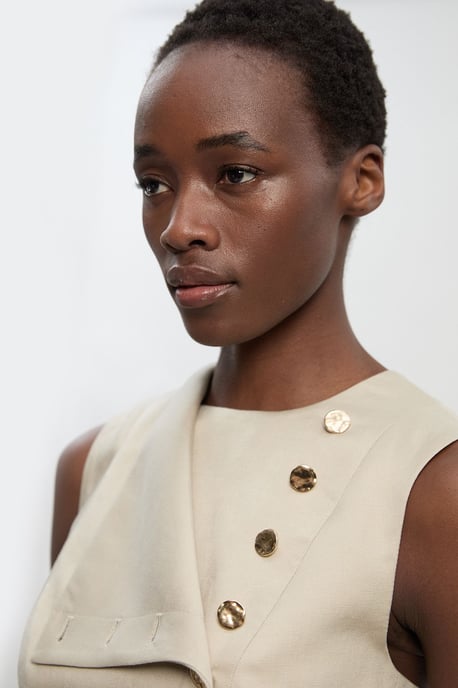 Tailored Linen Button Front Top - Image 3