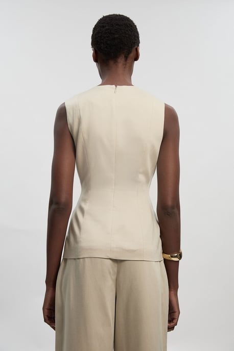 Tailored Linen Button Front Top - Image 4