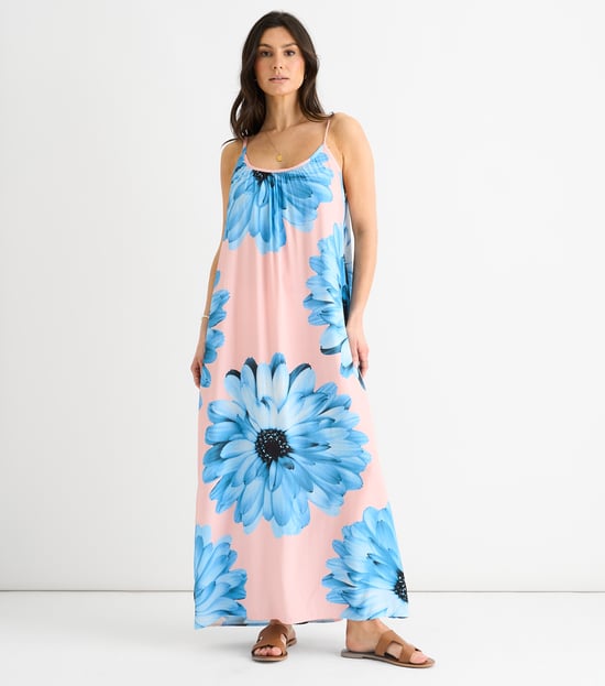 Blush Strappy Floral Viscose Oversized Dress - Image 1