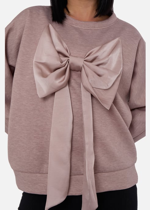 Mocha Bow Front Oversized Jumper Top - Image 2