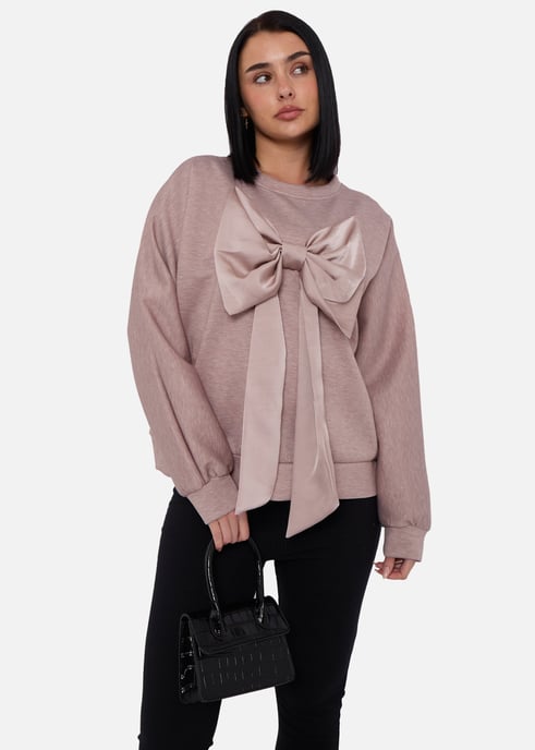 Mocha Bow Front Oversized Jumper Top - Image 3
