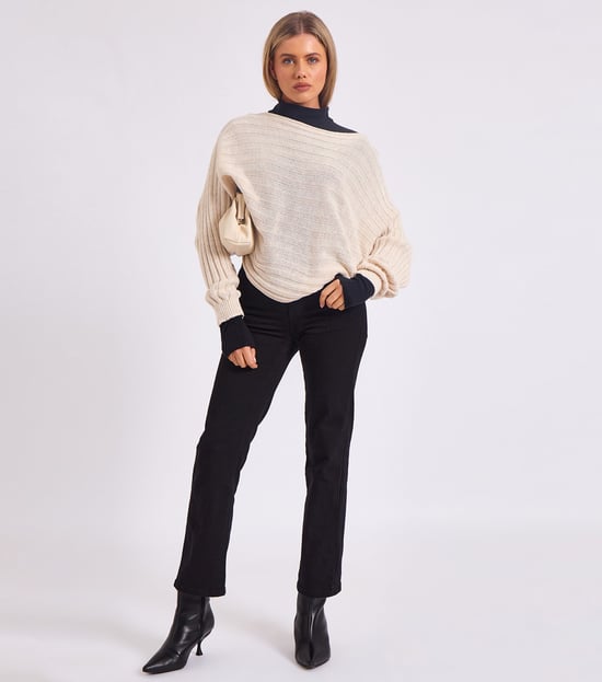 Stripig stickad oversized tröja med batwingärmar - Image 1