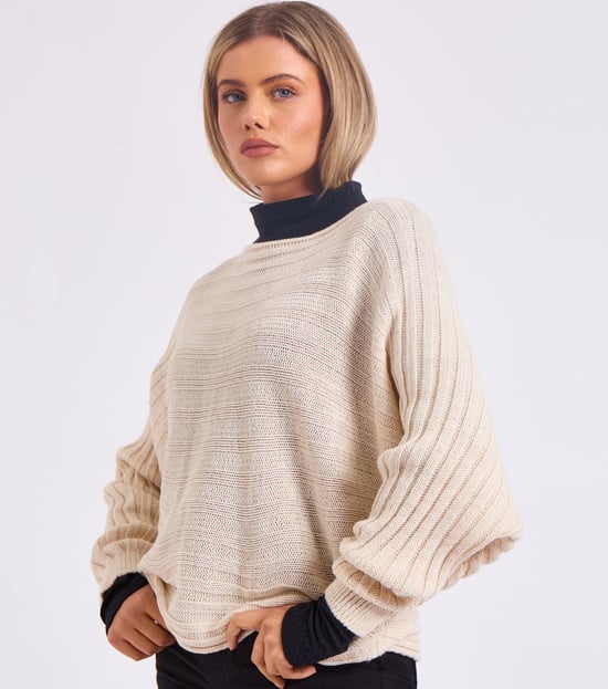 Stripig stickad oversized tröja med batwingärmar - Image 3