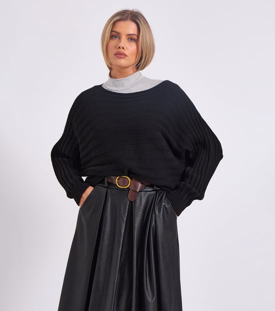 Stripig stickad oversized tröja med batwingärmar - Image 3