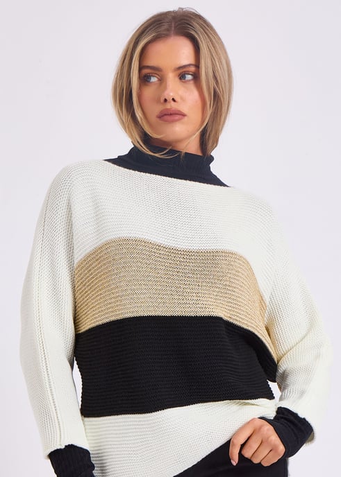 Stripe Knit slash Neck Oversized Jumper - Image 2