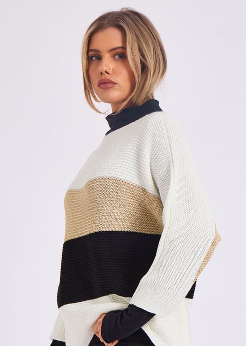 Stripe Knit slash Neck Oversized Jumper - Image 3