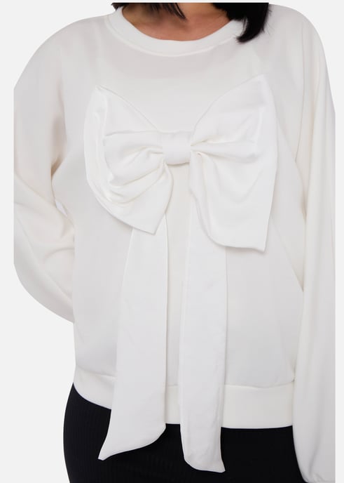 Krämfärgad oversized tröja med rosett fram - Image 2